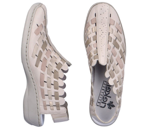 Pantofi casual, dama, RIEKER, ANTISTRESS, 413V8-60 crem, piele naturala